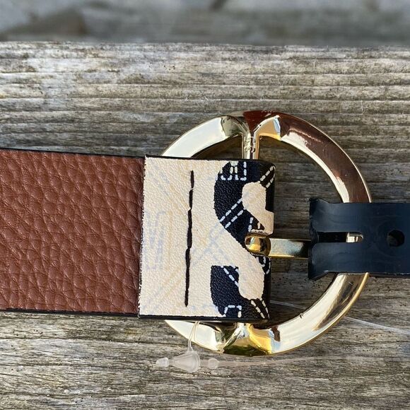 Steve Madden Faux Leather Cream Belt w/"Steve Madden" in Black. Size Large. NWT - Picture 6 of 10